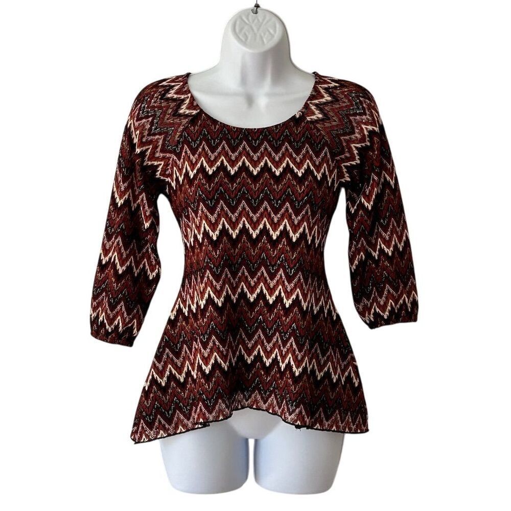 New Directions  Petite Chevron Blouse Multicolor 3/4 Sleeve Peplum Top